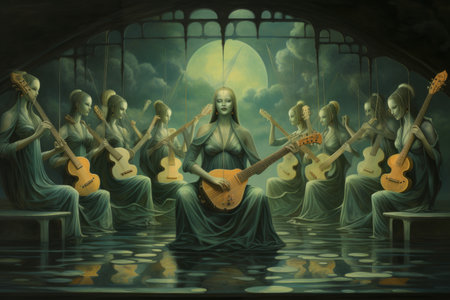 Harmonious merfolk choirs, captivating listeners with their enchanting underwater melodies - Generative AIの素材