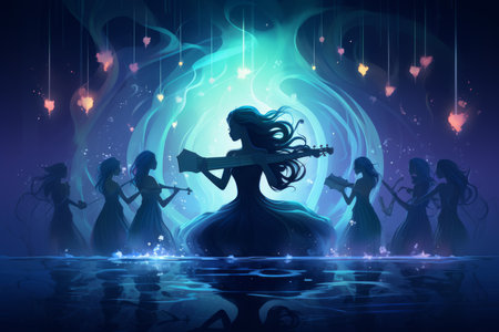 Harmonious merfolk choirs, captivating listeners with their enchanting underwater melodies - Generative AIの素材