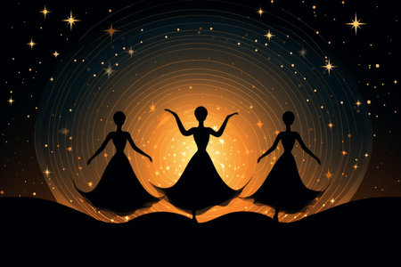 Whirling celestial dancers, adorned with starry costumes, performing celestial ballet - Generative AIの素材