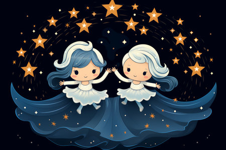 Whirling celestial dancers, adorned with starry costumes, performing celestial ballet - Generative AIの素材