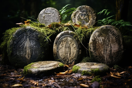 Ancient spirit stones, imbued with the essence of long-forgotten legends - Generative AIの素材