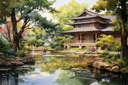 Tranquil meditation gardens, where one can find inner peace and harmony - Generative AIの素材