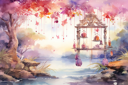 Melodic wind chimes, serenading the breeze with enchanting melodies - Generative AIの素材