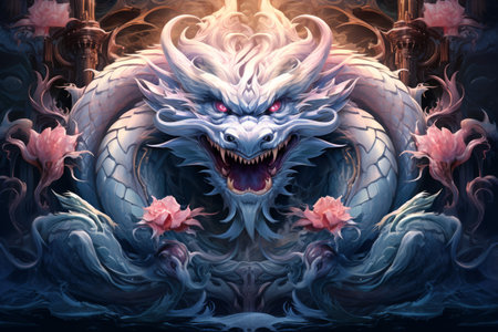Whirling kaleidoscope dragons, casting mesmerizing patterns with their scales - Generative AIの素材