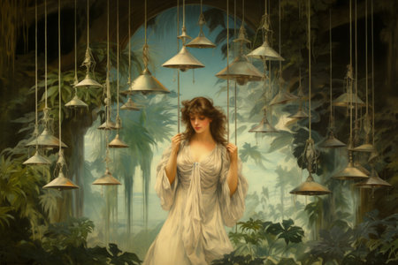 Melodic wind chimes, serenading the breeze with enchanting melodies - Generative AIの素材