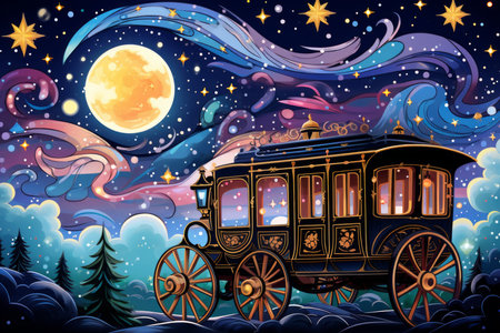 Whimsical starry night carriages, traversing the cosmos and granting wishes to dreamers - Generative AIの素材