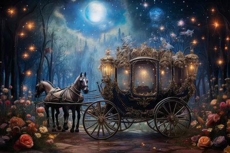Whimsical starry night carriages, traversing the cosmos and granting wishes to dreamers - Generative AIの素材