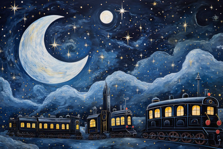 Whimsical starry night carriages, traversing the cosmos and granting wishes to dreamers - Generative AIの素材
