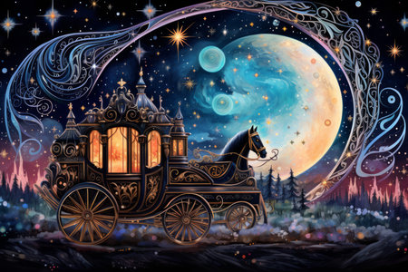 Whimsical starry night carriages, traversing the cosmos and granting wishes to dreamers - Generative AIの素材