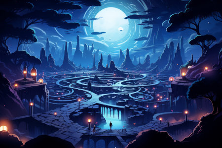 Mesmerizing celestial mazes, challenging adventurers with their shifting paths - Generative AIの素材