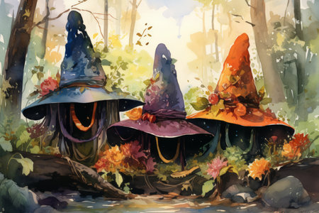 Enchanted storyteller's hats, imbued with the ability to bring tales to life - Generative AIの素材