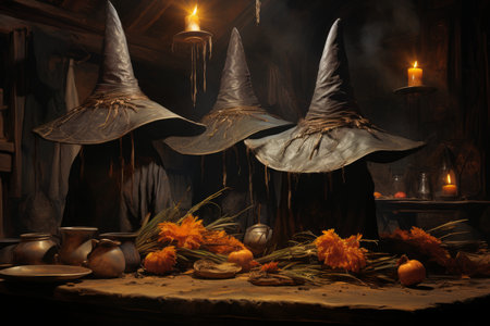 Enchanted storyteller's hats, imbued with the ability to bring tales to life - Generative AIの素材