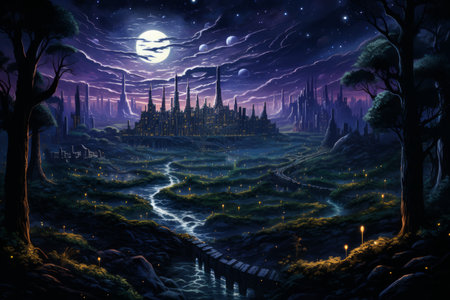 Mesmerizing celestial mazes, challenging adventurers with their shifting paths - Generative AIの素材