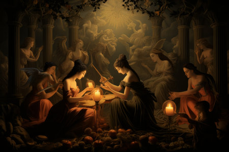 Mystic shadow weavers, creating intricate patterns of light and darkness - Generative AIの素材