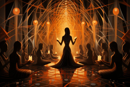 Mystic shadow weavers, creating intricate patterns of light and darkness - Generative AIの素材