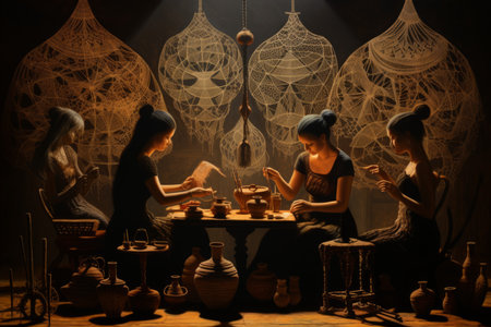 Mystic shadow weavers, creating intricate patterns of light and darkness - Generative AIの素材