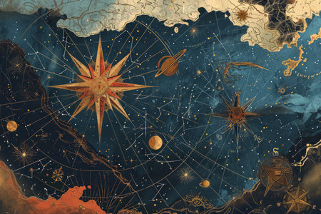 Mysterious star maps, guiding adventurers to uncharted realms - Generative AIの素材