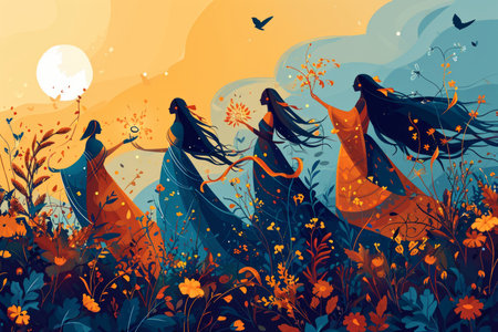 Harmonious nature spirits, singing melodies that heal and rejuvenate the earth - Generative AIの素材