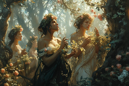 Harmonious nature spirits, singing melodies that heal and rejuvenate the earth - Generative AIの素材