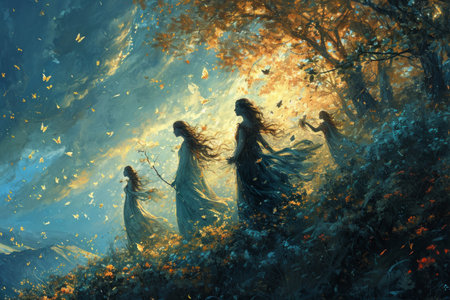 Harmonious nature spirits, singing melodies that heal and rejuvenate the earth - Generative AIの素材