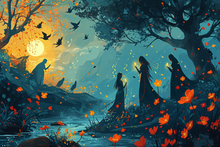 Harmonious nature spirits, singing melodies that heal and rejuvenate the earth - Generative AIの素材