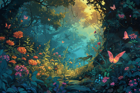 Enchanted dream gardens, blooming with fantastical flora and magical creatures - Generative AIの素材