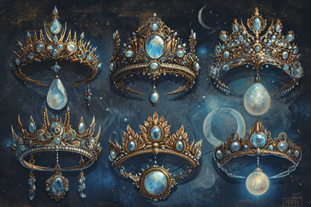 Ornate moonstone tiaras, bestowing lunar blessings and wisdom upon their wearers - Generative AIの素材