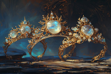 Ornate moonstone tiaras, bestowing lunar blessings and wisdom upon their wearers - Generative AIの素材