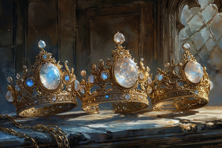 Ornate moonstone tiaras, bestowing lunar blessings and wisdom upon their wearers - Generative AIの素材