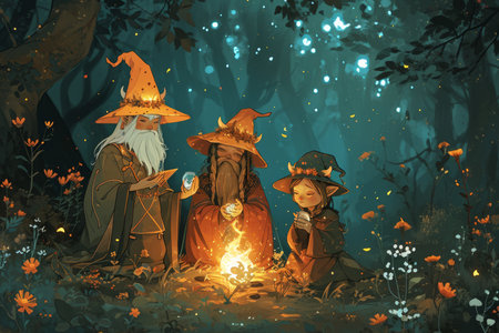 Mystical forest shamans, communing with nature spirits and harnessing their ancient magic - Generative AIの素材