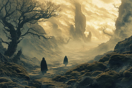 Cursed labyrinthine mist, challenging brave souls to find their way through the haze - Generative AIの素材