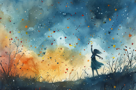 Whimsical stardust collectors, gathering celestial fragments to sprinkle across the sky - Generative AIの素材