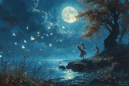Playful moonlit sprites, tickling the night with their mischievous laughter - Generative AIの素材
