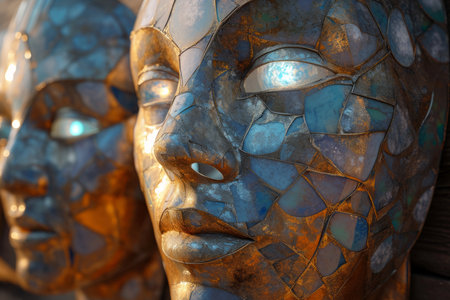 Luminous moonstone masks, imbued with the power to reveal one's true desires and emotions - Generative AIの素材