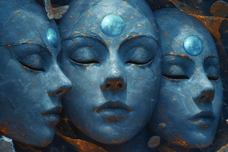 Luminous moonstone masks, imbued with the power to reveal one's true desires and emotions - Generative AIの素材
