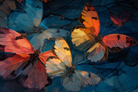 Ethereal twilight butterflies, their wings shimmering with the colors of dusk and dawn - Generative AIの素材