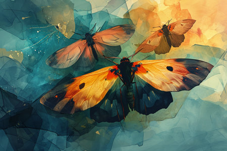 Ethereal twilight butterflies, their wings shimmering with the colors of dusk and dawn - Generative AIの素材