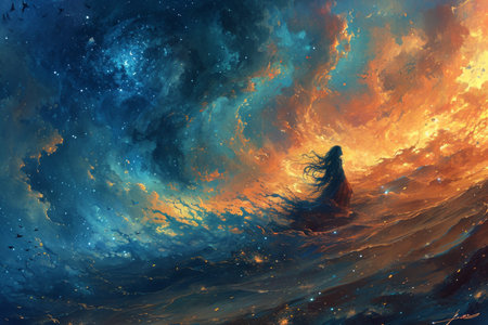 Whispering wind whispers, carrying messages of love and hope across vast distances - Generative AIの素材