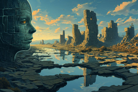 Cursed mirror labyrinths, reflecting distorted versions of reality and challenging perception - Generative AIの素材