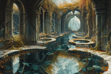 Cursed mirror labyrinths, reflecting distorted versions of reality and challenging perception - Generative AIの素材