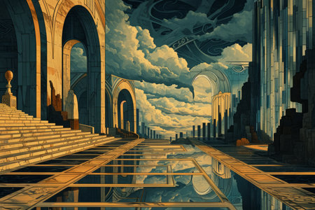 Cursed mirror labyrinths, reflecting distorted versions of reality and challenging perception - Generative AIの素材