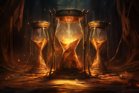 Enigmatic time-warping hourglasses in Fantasy - Generative AIの素材