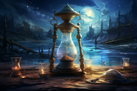 Enigmatic time-warping hourglasses in Fantasy - Generative AIの素材