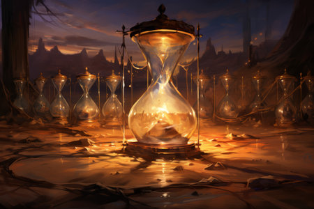 Enigmatic time-warping hourglasses in Fantasy - Generative AIの素材