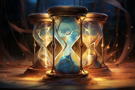Enigmatic time-warping hourglasses in Fantasy - Generative AIの素材