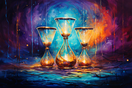Enigmatic time-warping hourglasses in Fantasy - Generative AIの素材