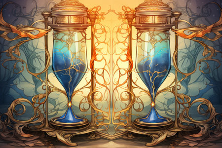 Enigmatic time-warping hourglasses in Fantasy - Generative AIの素材