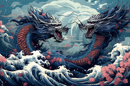 Ferocious storm dragons in Fantasy - Generative AIの素材