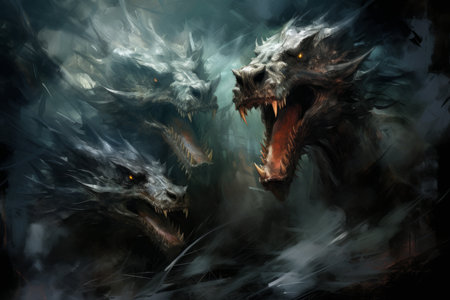 Ferocious storm dragons in Fantasy - Generative AIの素材