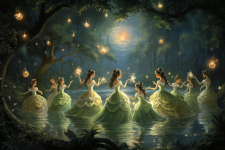 Playful twilight fireflies, dancing in the fading light, casting a soft glow on the world - Generative AIの素材